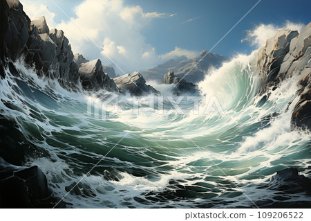 seascape - stormy surf near coastal cliffs 109206522