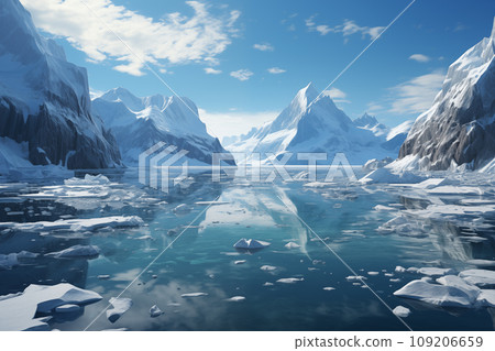 seascape, cold bay among snowy coastal mountains seascape, cold bay among snowy coastal mountains 109206659