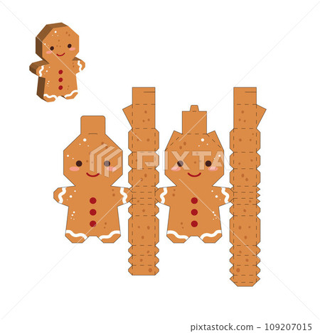 Simple packaging favor box gingerbread man design for sweets, candies, small presents. Party package template. Print, cut out, fold, glue. Vector stock illustration 109207015
