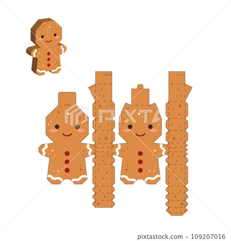 Simple packaging favor box gingerbread man design for sweets, candies, small presents. Party package template. Print, cut out, fold, glue. Vector stock illustration 109207016