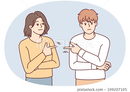 Couple point fingers at one another Couple point fingers at one another 109207105