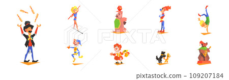 Circus Character and Tamed Animal on Show or Performance Vector Set 109207184