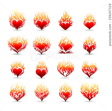 Illustrations of burning hearts 109207328