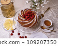 perfect Cake with raspberries on the table 109207350