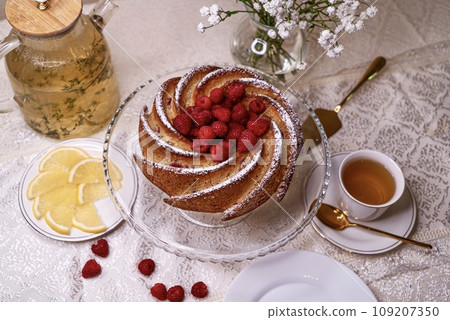 perfect Cake with raspberries on the table perfect Cake with raspberries on the table 109207350