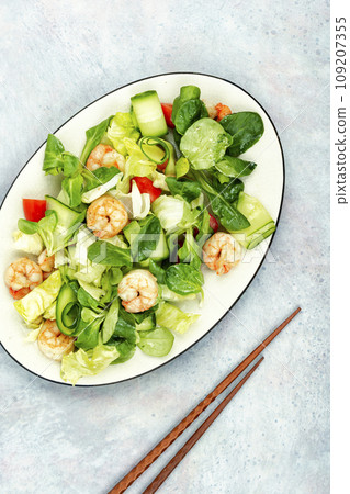 Homemade vegetable salad with shrimp. Homemade vegetable salad with shrimp. 109207355
