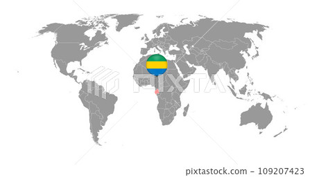 Pin map with Gabon flag on world map. Vector illustration. 109207423