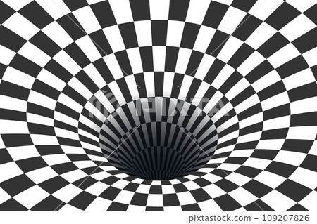 Surreal Checkered Tunnel Optical Illusion. Nostalgic Background in Trendy Style. Vector Illustration. 109207826