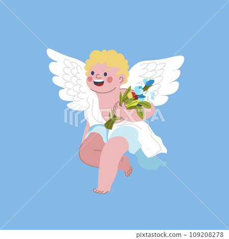 Cupid boy angel with bouquet of flowers 109208278