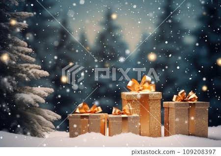 A Winter Wonderland Filled with Presents and Christmas Trees 109208397