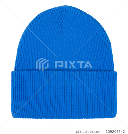 Blue knit cap isolated on white Blue knit cap isolated on white 109208542