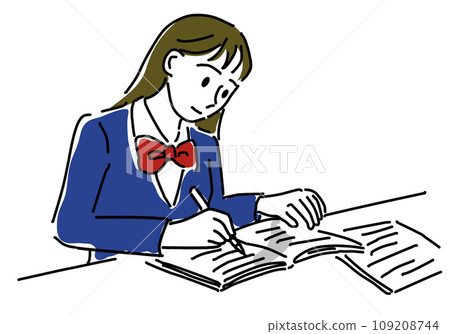 一個準備入學考試的女學生的簡單線條畫 一個準備入學考試的女學生的簡單線條畫 109208744