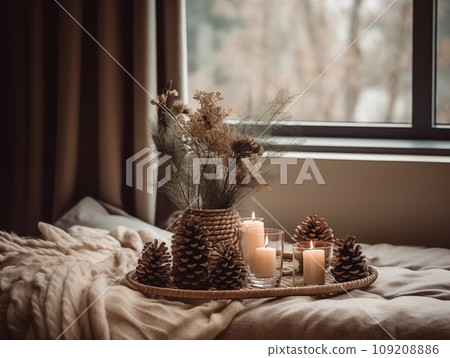 Decorative winter arrangement with fir and - Stock Illustration