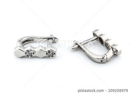 Luxury silver round earrings big jewelry for women isolated on white background, clipping path included 109208979