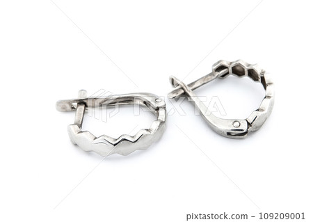 Luxury silver round earrings big jewelry for women isolated on white background, clipping path included 109209001