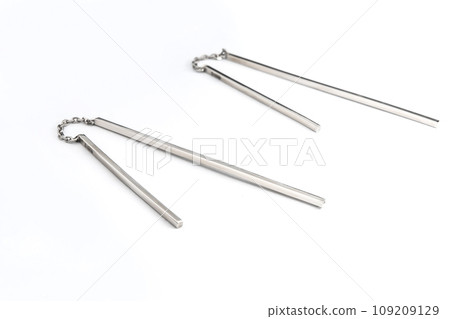 Luxury silver round earrings big jewelry for women isolated on white background, clipping path included Luxury silver round earrings big jewelry for women isolated on white background, clipping path included 109209129