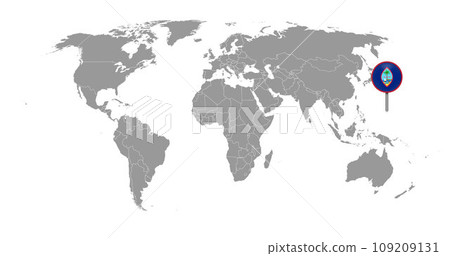 Pin map with Guam flag on world map. Vector illustration. Pin map with Guam flag on world map. Vector illustration. 109209131