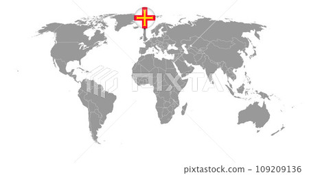 Pin map with Guernsey flag on world map. Vector illustration. Pin map with Guernsey flag on world map. Vector illustration. 109209136
