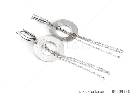 Luxury silver round earrings big jewelry for women isolated on white background, clipping path included 109209138