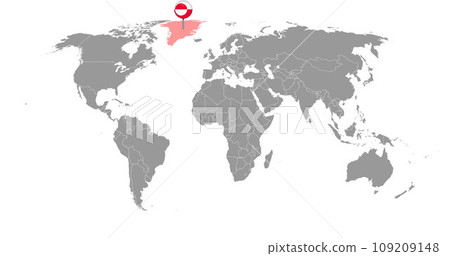 Pin map with Greenland flag on world map. Vector illustration. 109209148