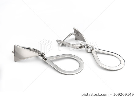 Luxury silver round earrings big jewelry for women isolated on white background, clipping path included 109209149