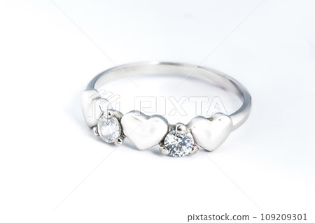 Silver diamond ring isolated on white background. Silver jewelry fashion ring 109209301