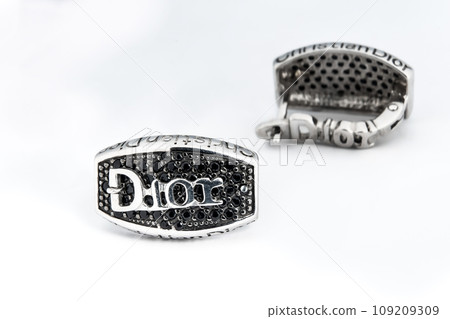 Luxury silver round earrings big jewelry for women isolated on white background, clipping path included 109209309