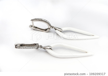 Luxury silver round earrings big jewelry for women isolated on white background, clipping path included 109209317