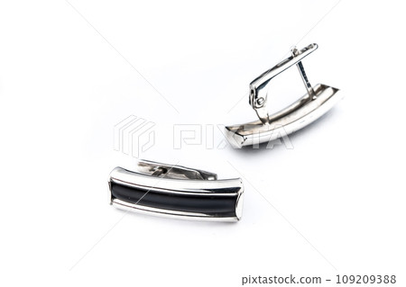 Luxury silver round earrings big jewelry for women isolated on white background, clipping path included 109209388