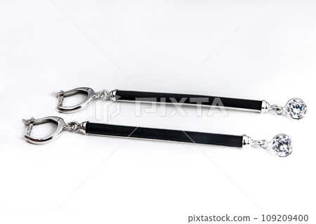 Luxury silver round earrings big jewelry for women isolated on white background, clipping path included 109209400