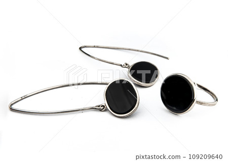 Silver jewels collection with crystals in minimalism style. Silver set of earrings and silver necklace 109209640