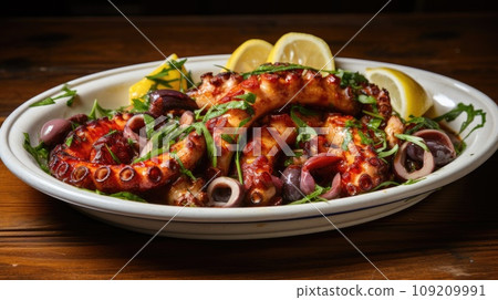 Warm grilled octopus salad 109209991