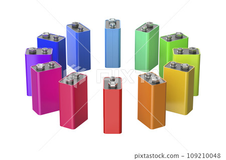 Many 9V batteries with different colors Many 9V batteries with different colors 109210048