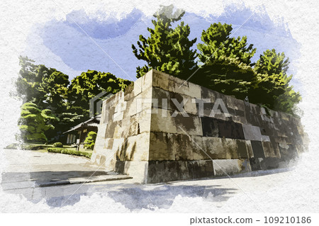 水彩風格，東京北之丸公園，江戶城堡，東京千代田區中之門跡 109210186