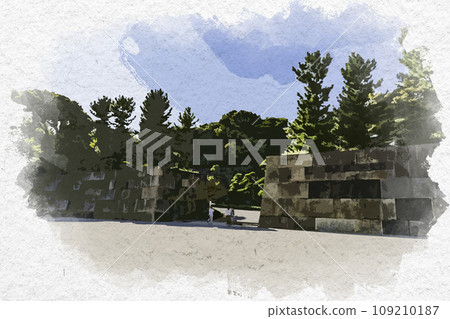 水彩風格，東京北之丸公園，江戶城堡，東京千代田區中之門跡 109210187