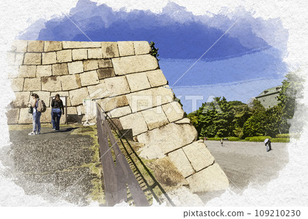 Watercolor style, Tokyo Kitanomaru Park, Edo Castle, castle tower, Chiyoda-ku, Tokyo 109210230