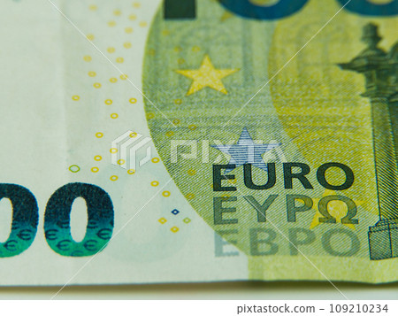 One hundred euro banknotes close-up macro money. One hundred euro banknotes close-up macro money. 109210234