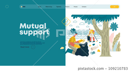 Mutual Support: Cleaning up trash, Garbage collection -modern flat vector concept illustration of people collecting trash on the beach A metaphor of voluntary, collaborative exchanges of resource Mutual Support: Cleaning up trash, Garbage collection -modern flat vector concept illustration of people collecting trash on the beach A metaphor of voluntary, collaborative exchanges of resource 109210783