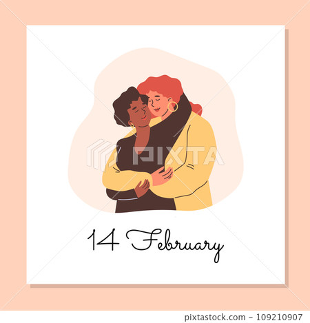 Two loving girls cuddling Valentine day card. Two loving girls cuddling Valentine day card. 109210907