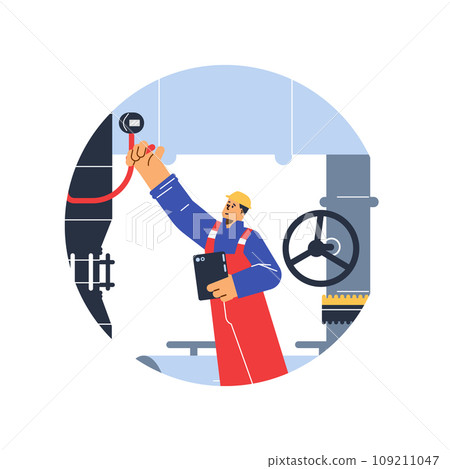 Engineer inspecting, control and adjust boiler equipment. 109211047