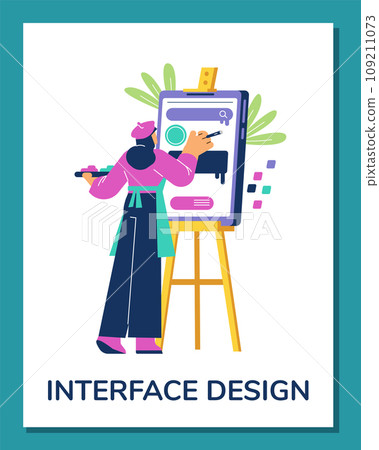 Interface designer creating layouts for mobile app, flat vector isolated. 109211073