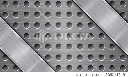 Metal background with holes and a polished plate Metal background with holes and a polished plate 109211249