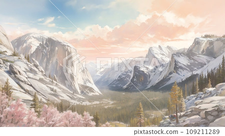 Watercolor background_World travel_America_Yosemite National Park_02 Watercolor background_World travel_America_Yosemite National Park_02 109211289
