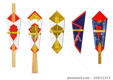 A set of various shaded cutout materials for noshi paper for celebrations and gifts. 109211373