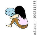 Rear view of a woman hugging a cushion while sitting for physical education 109211485
