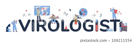 Virologist typographic vector concept, scientist studies viruses and bacteria, laboratory researching medicines, vaccine 109211554