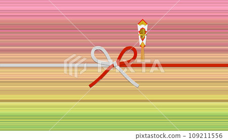 Modern noshi paper with gradation background, red and white mizuhiki, and flower knots 109211556