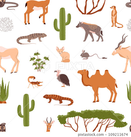 Desert animals and plants seamless pattern. 109211674