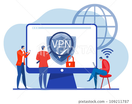 VPN technology Service Concept,Businessman Use browser unblock on website on mobile Virtual Private Network. Secure network connection and privacy protection vector illustration VPN technology Service Concept,Businessman Use browser unblock on website on mobile Virtual Private Network. Secure network connection and privacy protection vector illustration 109211787