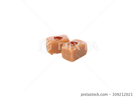 PNG,Cubes of salted caramel , isolated on white background 109212021